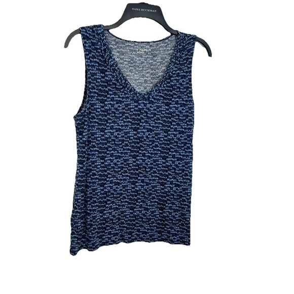 Loft Ann Taylor Knit Tank Top Size L Blue Geometric V Neck Cotton Blend Layering - Picture 4 of 7